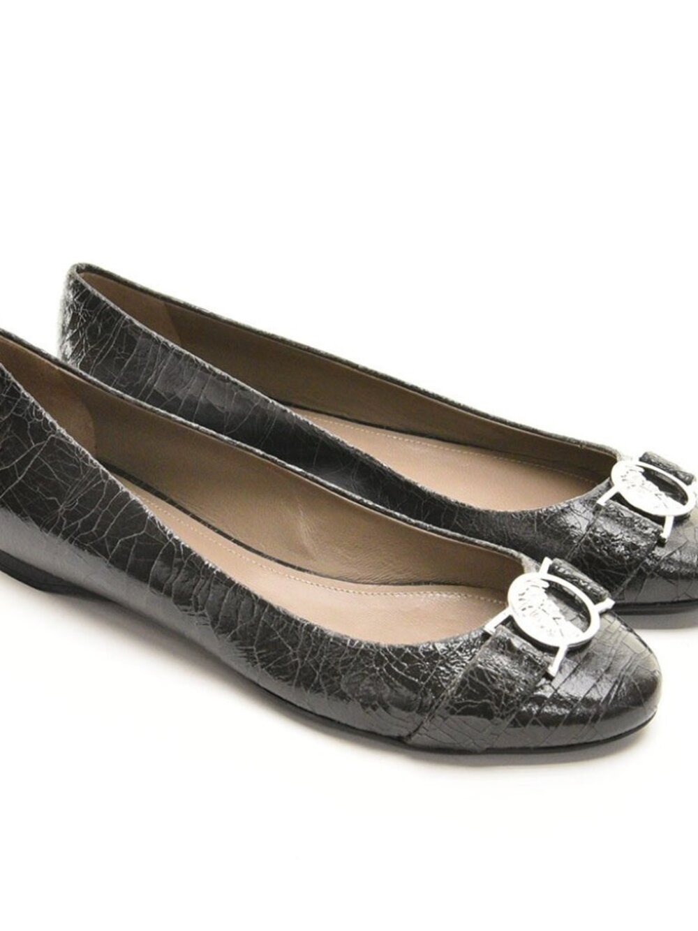 Versace Collection $645 Gray Leather Ballet Flat 37 New